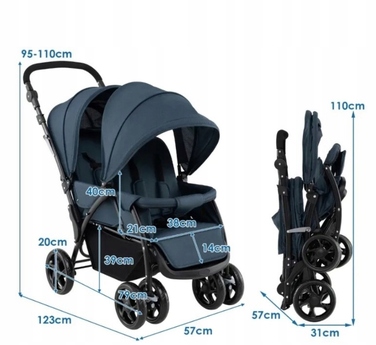 Подвійний прогулянковий візок для близнюків Twin Bugg, складаний, синій, Costway