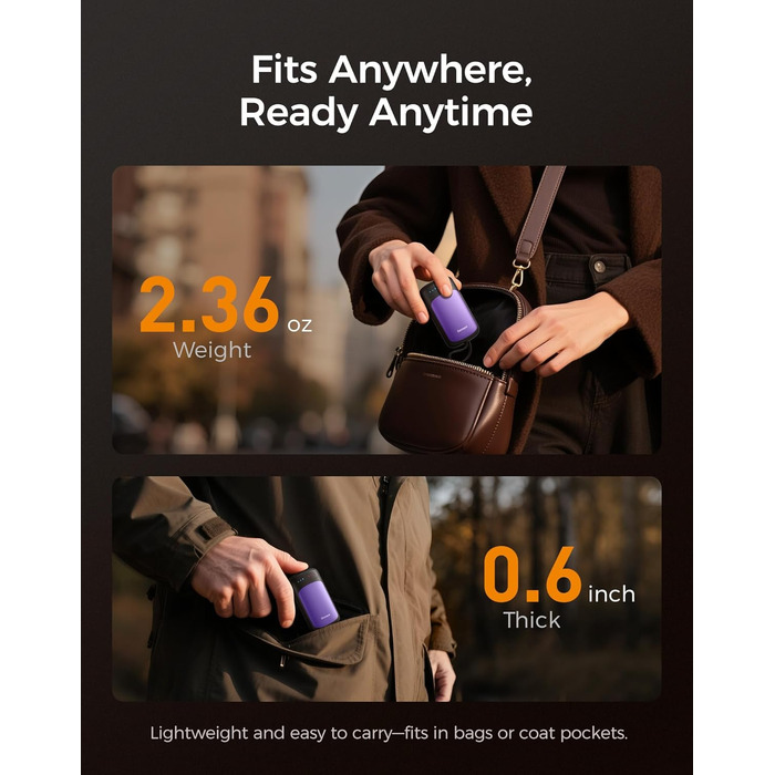 Електричний підігрівач рук OCOOPA UT5 DuoHeat (фіолетовий) - 2 шт., для кемпінгу, полювання, подорожей