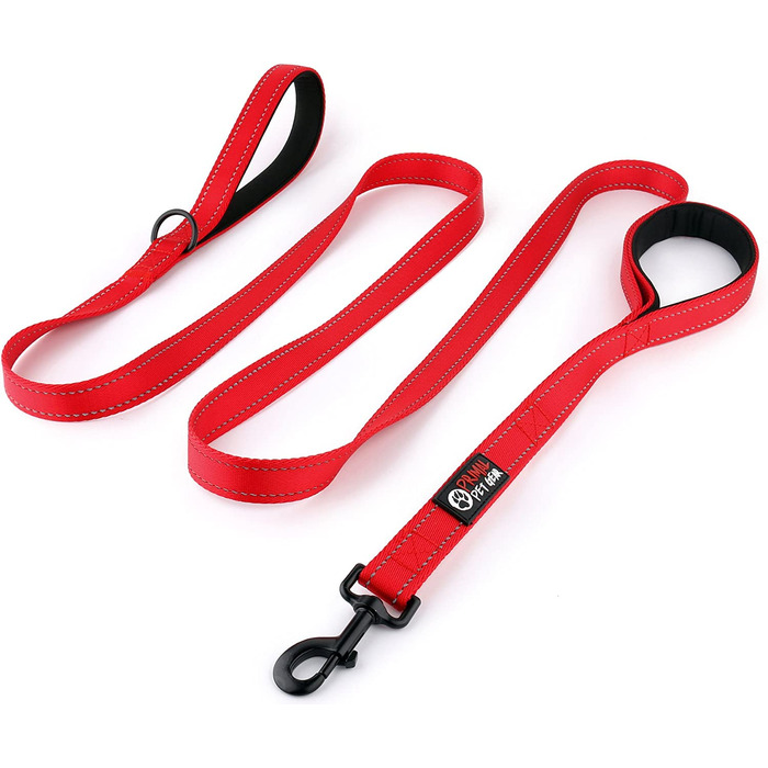 Повідець для собак Primal Pet Gear довжиною 1,8 м з м'якою підкладкою, з двома ручками, міцний, з подвійними ручками, для контролю і безпеки, для великих собак або собак середнього розміру, з двома ручками, червоний