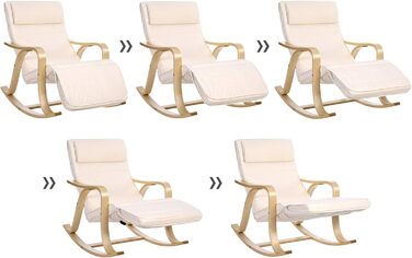 Крісло-гойдалка SONGMICS з берези, бежеве, з регульованою підставкою для ніг, бавовняний чохол, до 150 кг