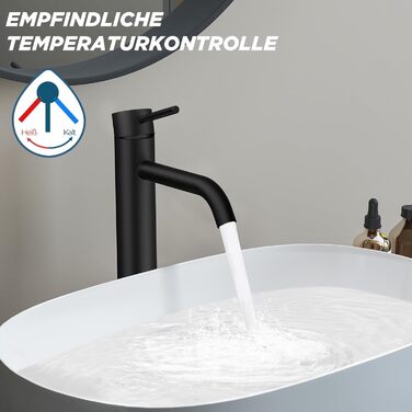 Чорний змішувач для ванної кімнати FORIOUS з висотою виливу 190 мм (11.2 дюймів) - однорідний змішувач для умивальника, ванної кімнати, гостьового WC