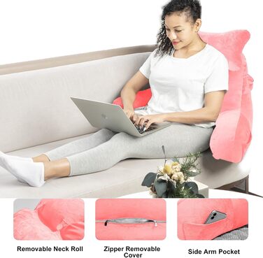 Подушка для сидіння в ліжку/на дивані для дорослих, з кишенею, рожевого кольору