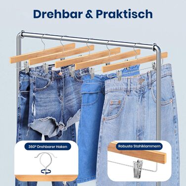 Дерев'яні вішалки для штанів SereneLife з кліпсами (20 шт.), 35,6 x 1,3 x 17 см
