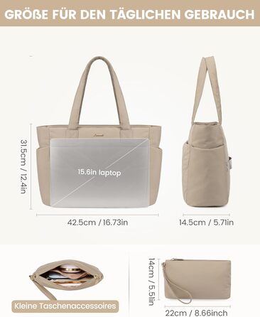 Сумка для ноутбука LOVEVOOK 15.6 дюймів, жіноча, велика, для роботи, навчання, універсальна (Хакі)