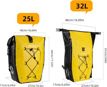 Багажна сумка ROCKBROS Bag Bag Pannier для багажника 25L-32L 103 водонепроникні задні кофри з ручкою для перенесення (жовті*2)