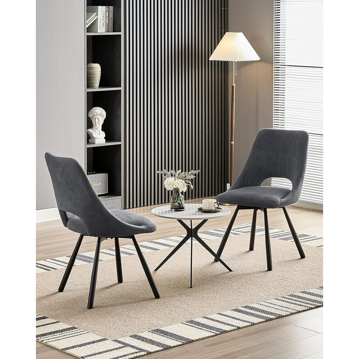 LEWE Комплект обідніх стільців 6 шт., поворотні, для кухні, вітальні, спальні, ергономічні, без підлокітників, тканина кашемір (темно-сірий, 4 поворотні)