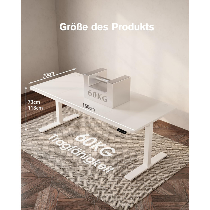 Регульований стіл Devoko з USB-роз'ємом, електричний, 160x70 см, білий