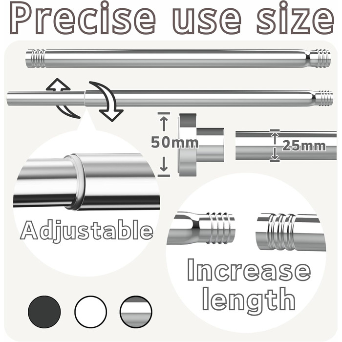 Штанга для душу без свердління, 85-270 см, чорна, Ø32 мм – для ванної, балкону, шафи