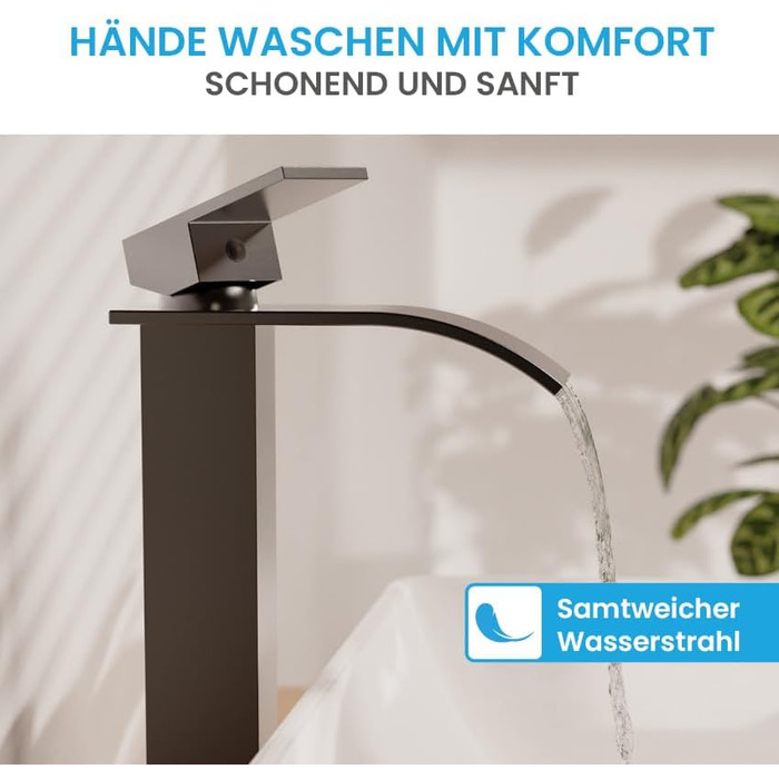 Змішувач для ванної кімнати Bächlein Tamina з водоспадним дизайном, однозахватний, антрацит, з монтажним комплектом