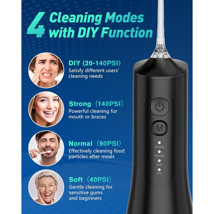 Іригатор для порожнини рота Munddusche: Професійний очищувач зубів з технологією мікробульбашок, регульований тиск води, для чищення зубів та брекетів, чорний