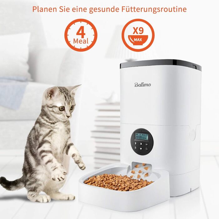 Автоматична годівниця Balimo 4L для котів і собак, торговий автомат для котячого корму з функцією запису 10S, контроль порцій, до 4 прийомів їжі на день білий