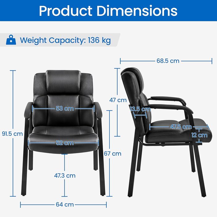 Крісла для офісу та конференцій Yaheetech (2 шт.) з підлокітниками, чорні