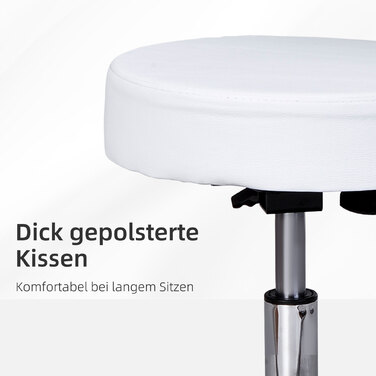 Поворотний табурет HOMCOM Work Stool регульований по висоті зі спинкою для офісу, білий Φ35 x H72-84 см