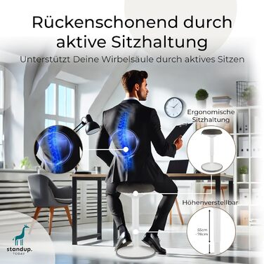 Високий пуф Standup.Today Ella (Білий/Зелений) – регульована висота 55-80 см – ергономний пуф для офісу та дому – пуф з ефектом гойдання – пуф для робочого столу (Білий/Темно-сірий)