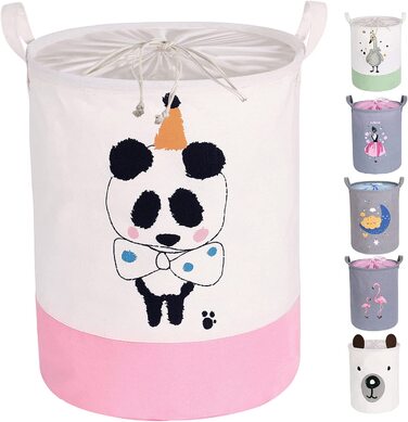 Кошик для білизни з зав'язками, кошик для іграшок, кошик для зберігання в дитячій, дитяча велика складна корзина для дівчаток і хлопчиків 35x43 см (панда)