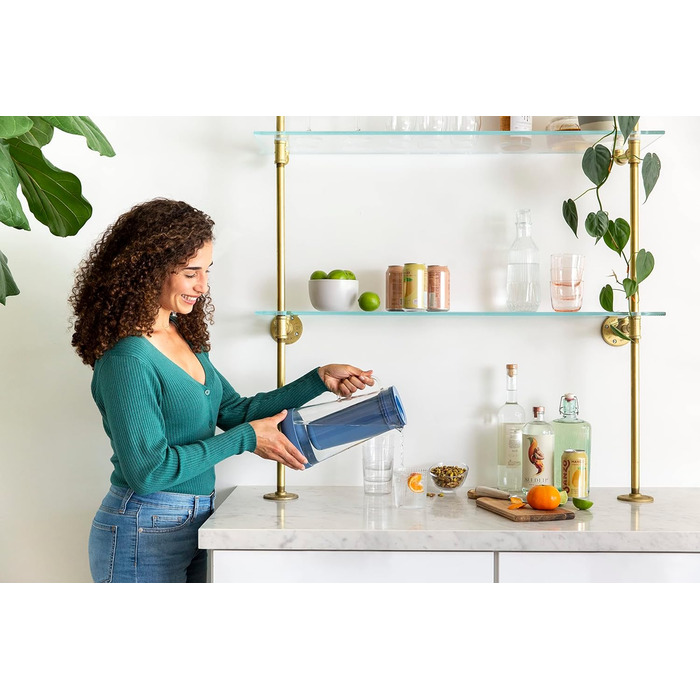 Фільтр для води LifeStraw Home: скляна кана з силіконовим дном, 1.6 л, Stormy Blue