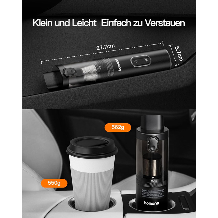 Ручний пилосос tomons, 14000PA Акумуляторний ручний пилосос зі світлодіодним підсвічуванням, Автомобільний пилосос 3-в-1 з мультифільтрацією HEPA, Маленький пилосос для дому, автомобіля та вулиці