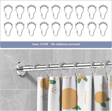 Карниз для душу Misounda L-подібної форми 70-100x110-170см, без свердління, нержавіюча сталь, в т.ч. 18 кілець