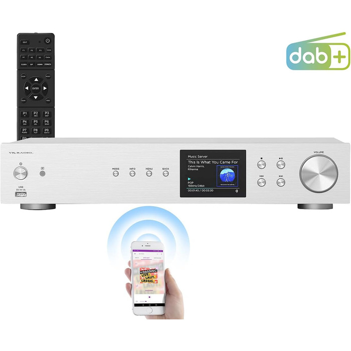 Радіо Цифровий Wi-Fi HiFi тюнер інтернет радіо, DAB, Bluetooth, Silver (DAB ресивер, підсилювач)