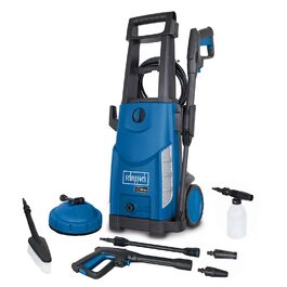 Високотискний мийник Scheppach HCE2400 з аксесуарами (7 шт.) та резервуаром для миючого засобу | 5м шланг | 180 бар | 2400 Вт | продуктивність 480 л/год | мобільний мийник з функцією всмоктування