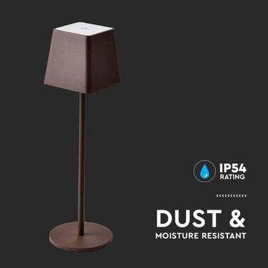 LED настільна лампа V-TAC з бездротовим живленням, сенсорне керування, акумулятор 4400 mAh, тепле світло 3000K, IP54, коричневий колір, для дому та вулиці