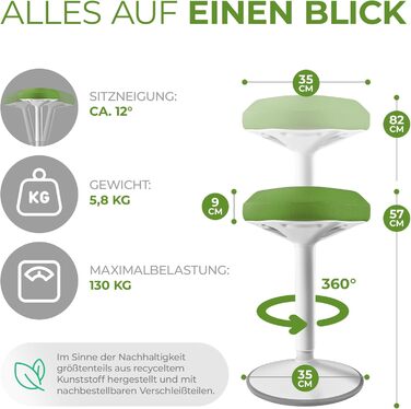Офісний стілець SMART-Sitzen з ефектом свингу, регульована висота, зелений | Ергономічний стілець для дому та офісу