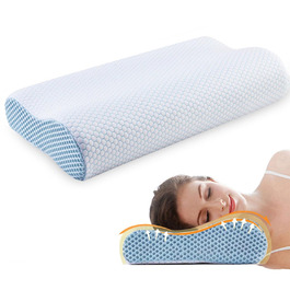 Ергономічна подушка з ефектом пам'яті (Memory Foam) для шиї та підтримки хребта, ортопедична подушка для сну на боці та спині з бамбуковим чохлом, синя