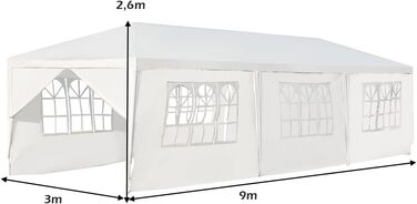 Садова альтанка KOMFOTTEU 3x9 м, шатро з 8 бічними стінками, намет з навісом з металевим каркасом, пивний намет із захистом від ультрафіолету, шатро для вечірки, весілля, білий