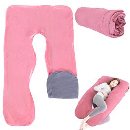 Наволочка на подушку для вагітних U-подібна, бавовняна знімна наволочка для подушки для годування та підтримки тіла, 140 x 80 см (Рожевий + Сірий)