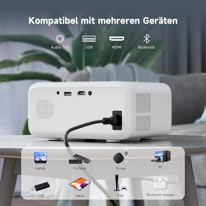 Міні проєктор VISULAPEX V3PRO: 12000LM, 1080P, WiFi, 5G, Zoom, для телефону, TV Stick, X-Box, ноутбука, білий