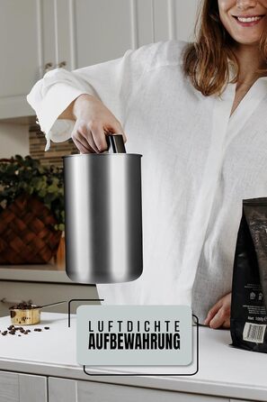 Контейнер для кави KC Kitchen & Co. на 1 кг з нержавіючої сталі, герметичний, з вакуумним клапаном, для кави, чаю, цукру, мюслі, білий матовий (2800 мл)