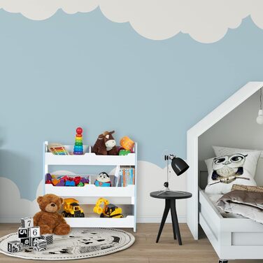 Дитяча полиця Relaxdays, HBD 60 x 62,5 x 30 см, 5 відділень, МДФ, полиця для зберігання дитяча кімната, полиця для іграшок, білий/синій, L, (середній)