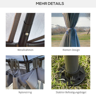 Газонний павільйон з подвійним дахом, 3x2 м, водонепроникний, стійкий до зимових умов. Металевий садовий павільйон з москітною сіткою та боковими панелями, ідеально підходить для саду, тераси. Колір: світло-сірий.