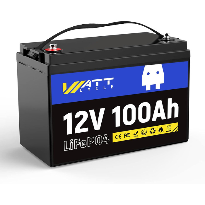 Літієва батарея Wattcycle 12V 100Ah LiFePO4 20 000 циклів, інтегрована BMS 100 А, захист від низьких температур, ідеально підходить для автофургонів, кемпінгу та зберігання енергії Сумісність з групою 24