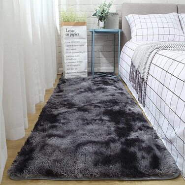 Килим, волохатий килим, килимок для вітальні, килим Meyecon, килим для спальні, нові яскраві Килимки для спальні, супер м'який пухнастий дитячий килимок (темно-сірий, 80 х 160 см)
