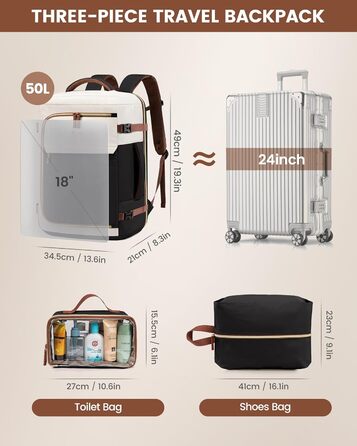 Рюкзак для подорожей LOVEVOOK, 40L, ручна поклажа, для жінок, бізнес, школа, Beige Khaki