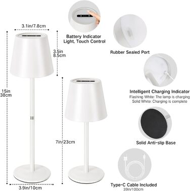 LED настільна лампа OUTON 2 шт. Бездротова, з регулюванням яскравості, 3 режими кольору, USB-C зарядка, IP54, 30 годин роботи, для дому/на вулицю, чорний (2 шт.)