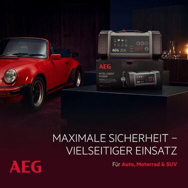 Зарядний пристрій акумуляторів AEG LT 20, 20A для 12/24V авто, 9-ступінчатий, з інтелектуальною функцією заряджання та автоматичним вирівнюванням температури, чорний/сірий