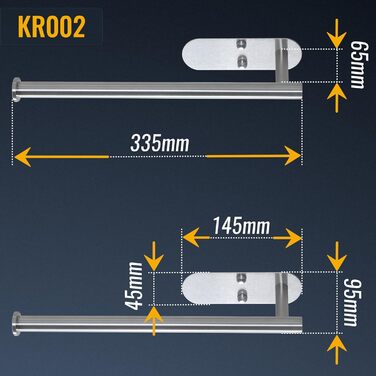 Тримач для кухонного рулону RICOO KR002, самоклеящий, без свердління, нержавіюча сталь, під шафою/стінкою, срібло