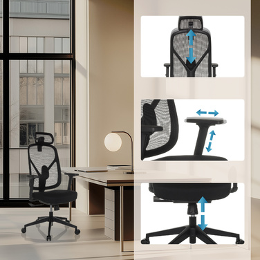 Офісне крісло / Крісло з поворотним механізмом RALOO ECO, сидіння з тканини / спинка з сітчастої тканини, чорного кольору, hjh OFFICE