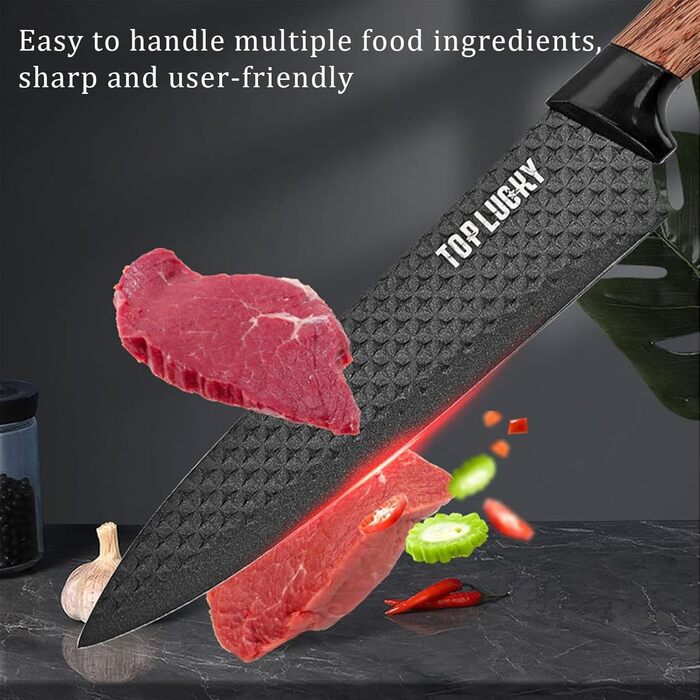 Набір кухонних ножів, 6 шт., чорний, гострий, з антипригарним покриттям, нержавіюча сталь, з підставкою для ножів (чорний)