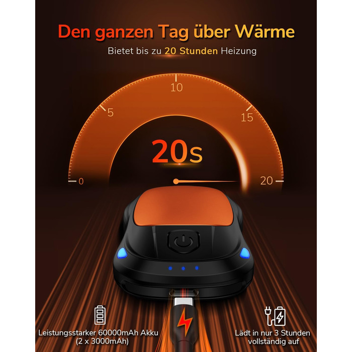 Електричний гріє для рук, перезаряджуваний, USB, набір 2 шт. для чоловіків та жінок (помаранчевий)