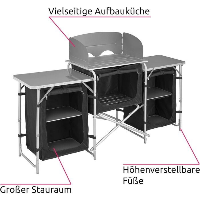 Кемпінгова кухня Tectake, складна кемпінгова шафа, кухня для подорожей, кухонна шафа зі стільницею та відсіками для зберігання для кухні на відкритому повітрі, тент, караван або автомобільний кемпінг із сумкою для перенесення