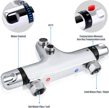 Змішувач для ванни з термостатом Uten, 2 виходи, латунь, захист 38°C