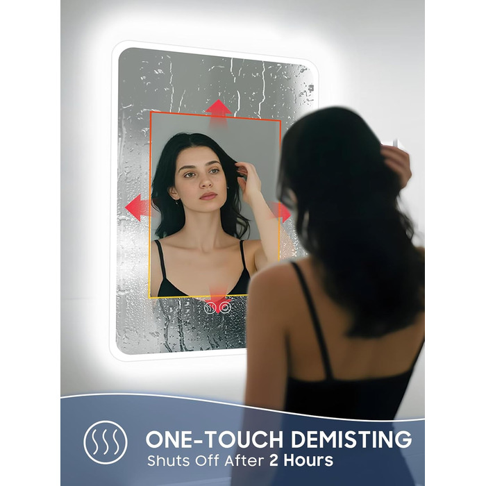 Дзеркало для ванної кімнати Habison з підсвічуванням LED, 50x70 см, сенсорне керування, регулювання кольору світла, пам'ять, протитуманне покриття, матове, без Bluetooth