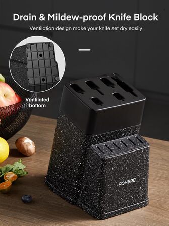 Набір ножів FOHERE 13 предметів з точилкою: якісний набір кухонних ножів з нержавіючої сталі з точилкою та підставкою, чорний граніт