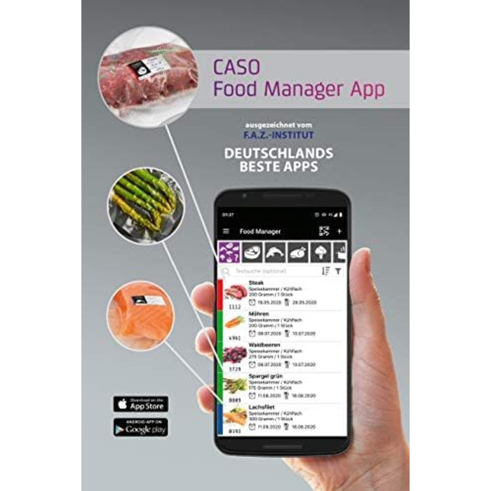 Вакууматор CASO VC200 для продуктів харчування з подвійним швом, вбудованим різаком та набором рулонів