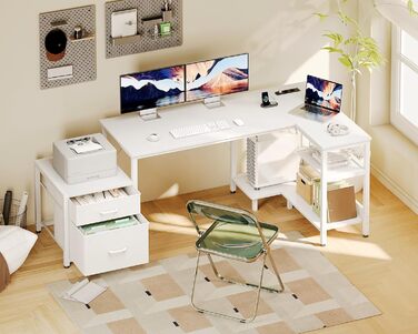 Комп'ютерний стіл кутовий Coleshome з ящиками, білий, 160x80 см