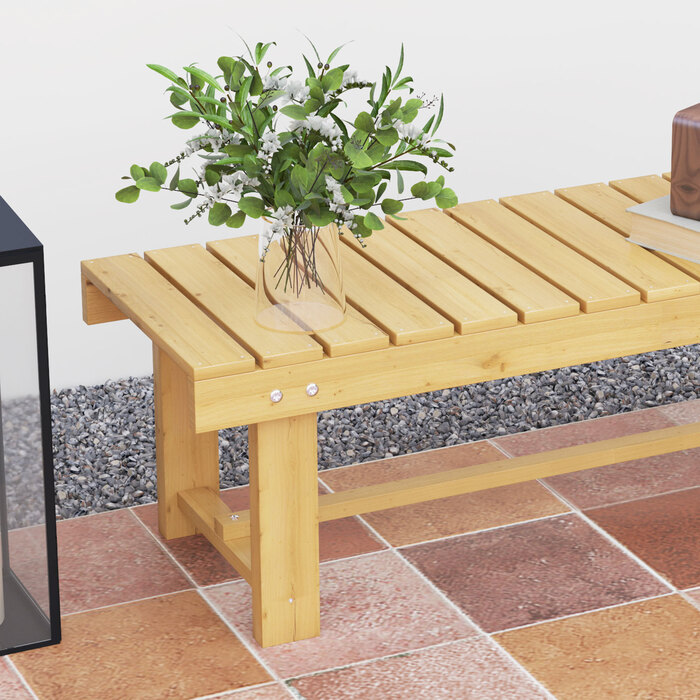 Садова лавка Outsunny 2-місна з масиву дерева, водонепроникна та міцна, 110 x 38 x 35 см, стійка для балкона, саду та тераси, натурального кольору