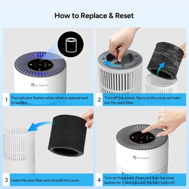 Повітряний фільтр DR.PREPARE для алергіків, тихий, енергоефективний, HEPA фільтр, видаляє 99,97% цвілі та пилу, миючий попередній фільтр, 15dB, режим сну, для спальні, офісу